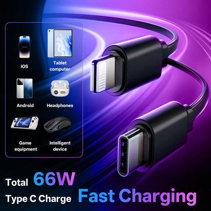 Retractable Car Charger, 4-in-1 Fast Charger with USB-C & USB-A