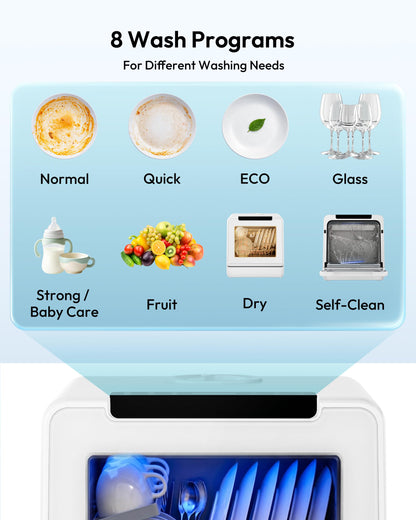 EUHOMY Countertop Dishwasher Portable, 8 Programs with 5L Tank, Black, 40dB