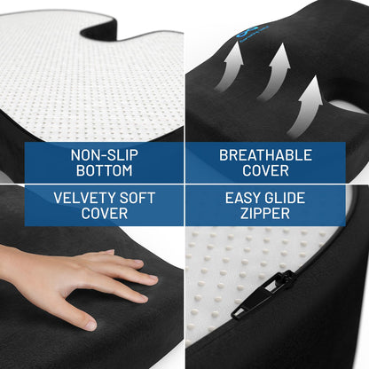 Everlasting Comfort Doctor Recommended Memory Foam Seat Cushion for Office Chairs & Car - Ergonomic Office Desk Accessories - Cushions for Tailbone Pain Relief, Sciatica (Black, Large)