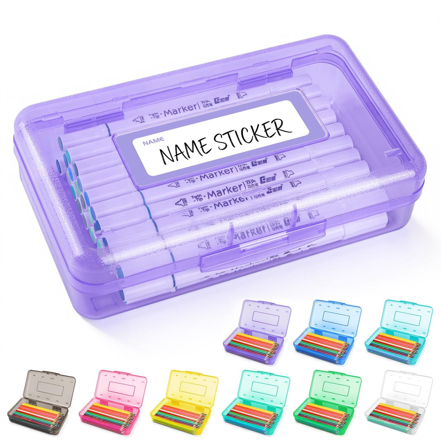 Clear Plastic Hard Pencil box Case with Personalized Sticker for Girl Boy