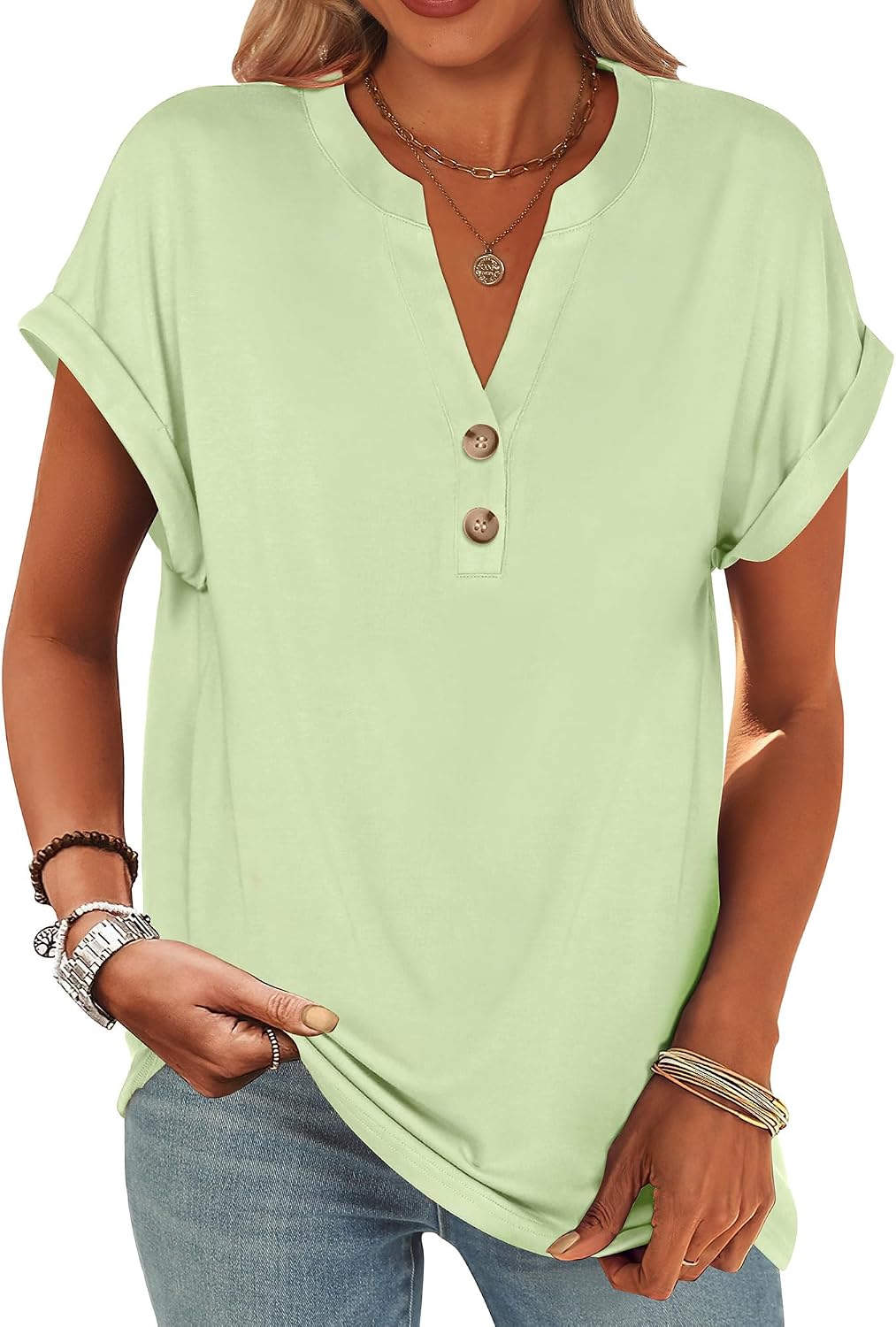 ANRABESS Womens Short Sleeve Henley Tops Summer Shirts Dressy Casual Blouse