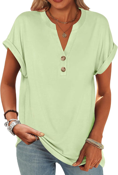 ANRABESS Womens Short Sleeve Henley Tops Summer Shirts Dressy Casual Blouse