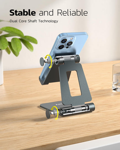 Nulaxy Full Aluminum Dual Folding Cell Phone Stand for Desk, Black