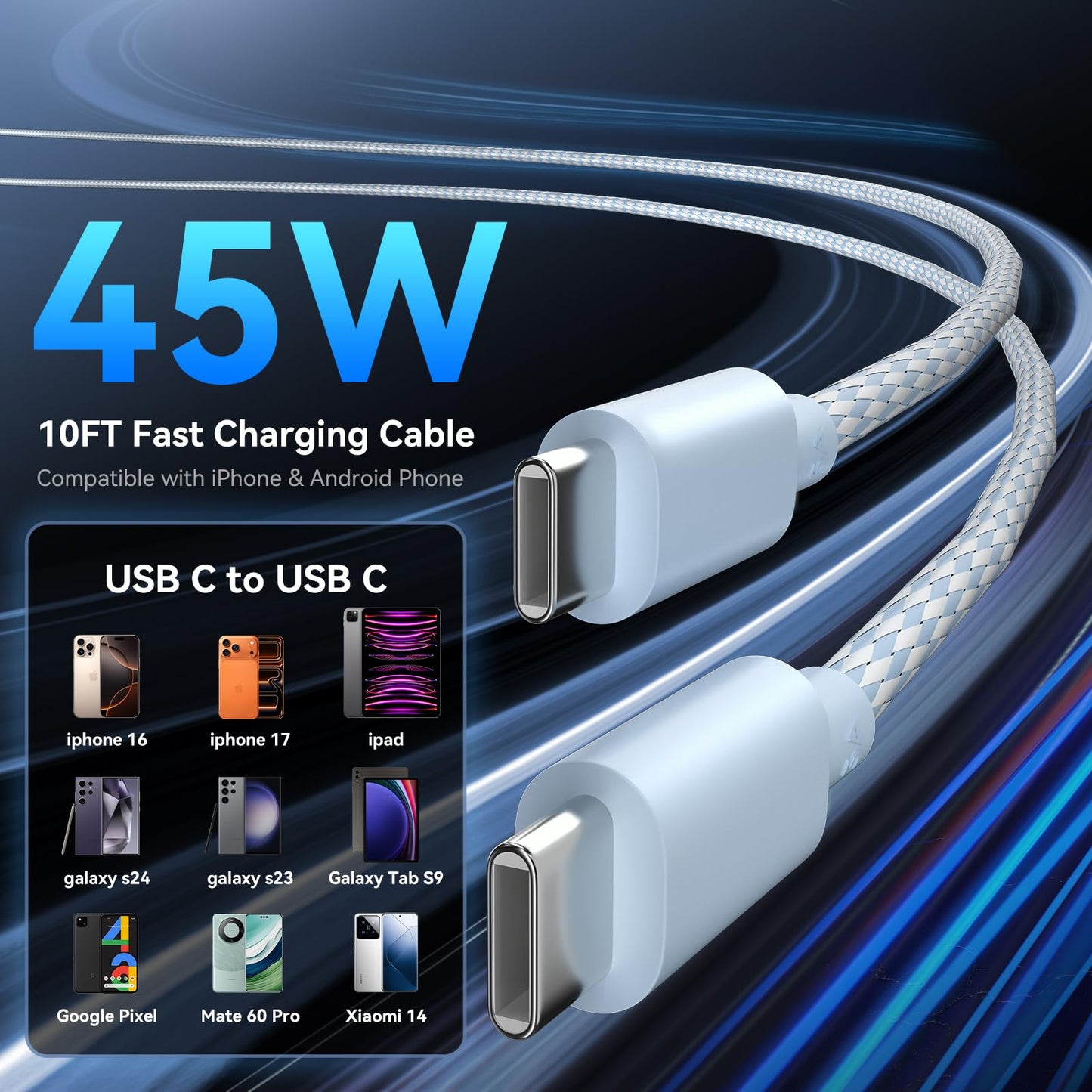 Phone 17 16 Pro Max Charger Fast Charging, 45W Super Fast USB C Charger Block with 10FT Long Charging Cord Cable for 17 16 Pro Max/17 16/16 Plus,15 Pro Max/15 Pro/15, Android Phone-Black