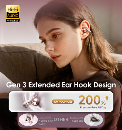 King Lucky Clip-On Earbuds Gen 3, Open-Ear Wireless Bluetooth 6.0 Headphones with Mic, Secure Fit for Small Ears & Glasses Wearers, 50H Playtime, ENC, IPX5 Waterproof Sport Ear Buds (Purple)
