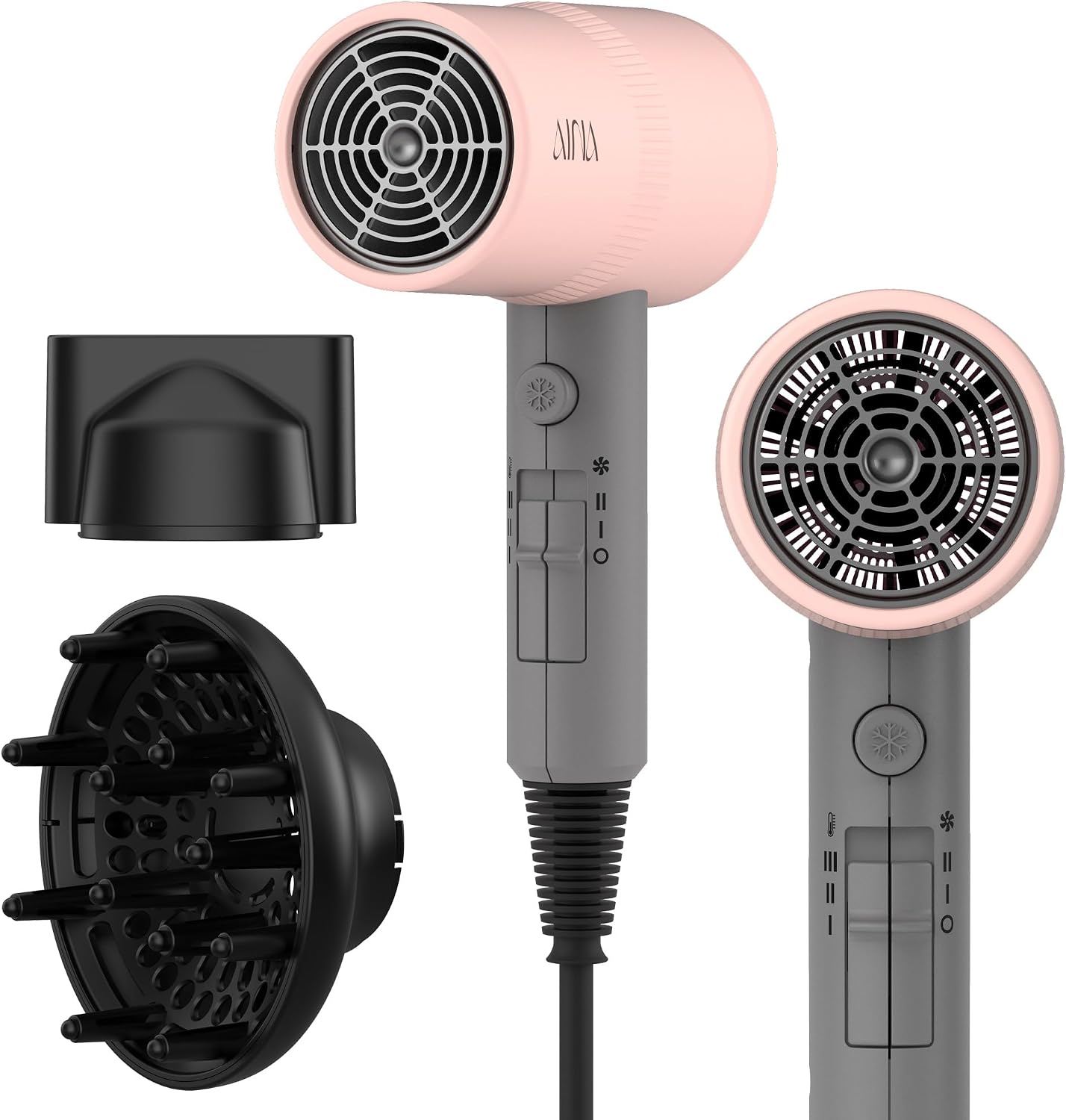 AINA Diffuser Hair Dryer Full-Featured Blow Dryer 110V/1600W(Ash Grey)