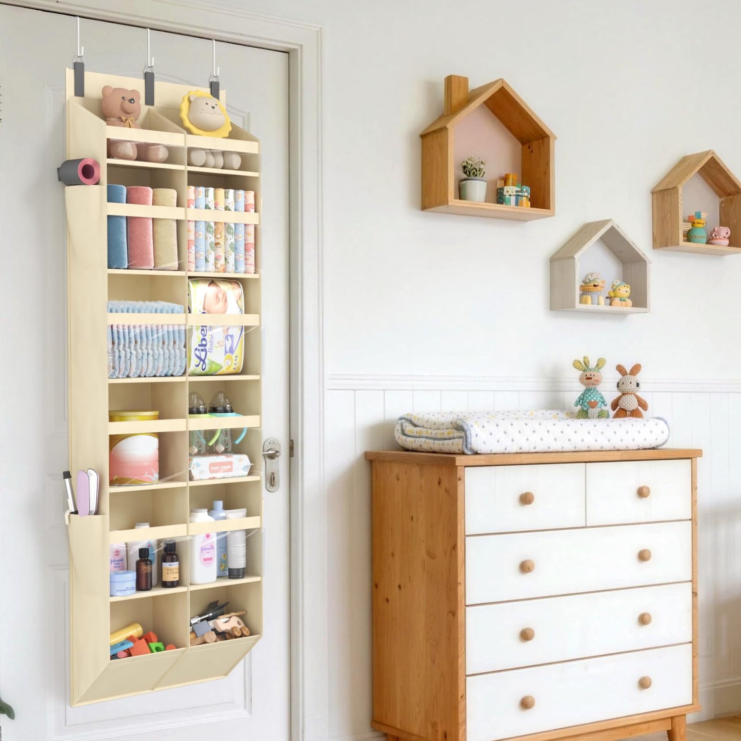 Lifewit 1 Pack Over the Door Organizer, 5 Section Hanging Storage, Beige