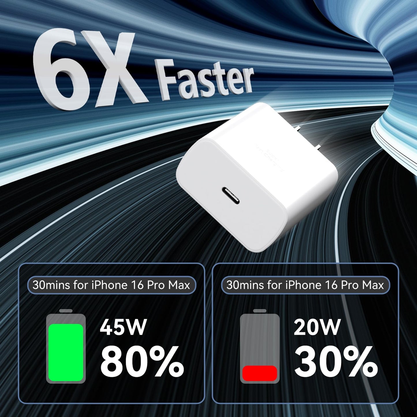 Phone 17 16 Pro Max Charger Fast Charging, 45W Super Fast USB C Charger Block with 10FT Long Charging Cord Cable for 17 16 Pro Max/17 16/16 Plus,15 Pro Max/15 Pro/15, Android Phone-Black