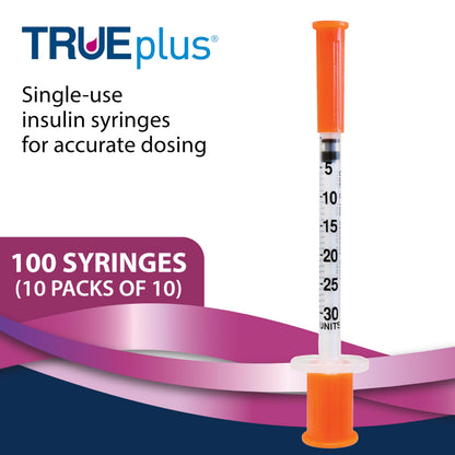 TRUEplus Single-Use Insulin Syringes, 31G, 0.3cc, 5/16 Inch, 100 Count