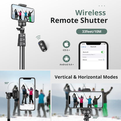 SENSYNE 72" Phone Tripod, Extendable Cell Phone Tripod Stand, Selfie Stick with Wireless Remote and Phone Holder, Compatible with iPhone Android Phone, Camera