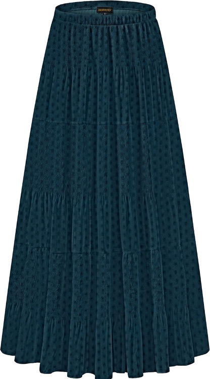 NASHALYLY Women's Chiffon Elastic High Waist Pleated A-Line Maxi Skirts