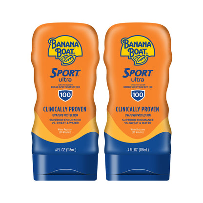 Banana Boat Sport Ultra Sunscreen Lotion SPF 30, Travel Size 3oz Twin Pack, Sweat & Water Resistant Sunblock for Active Lifestyle(Pack of 2)