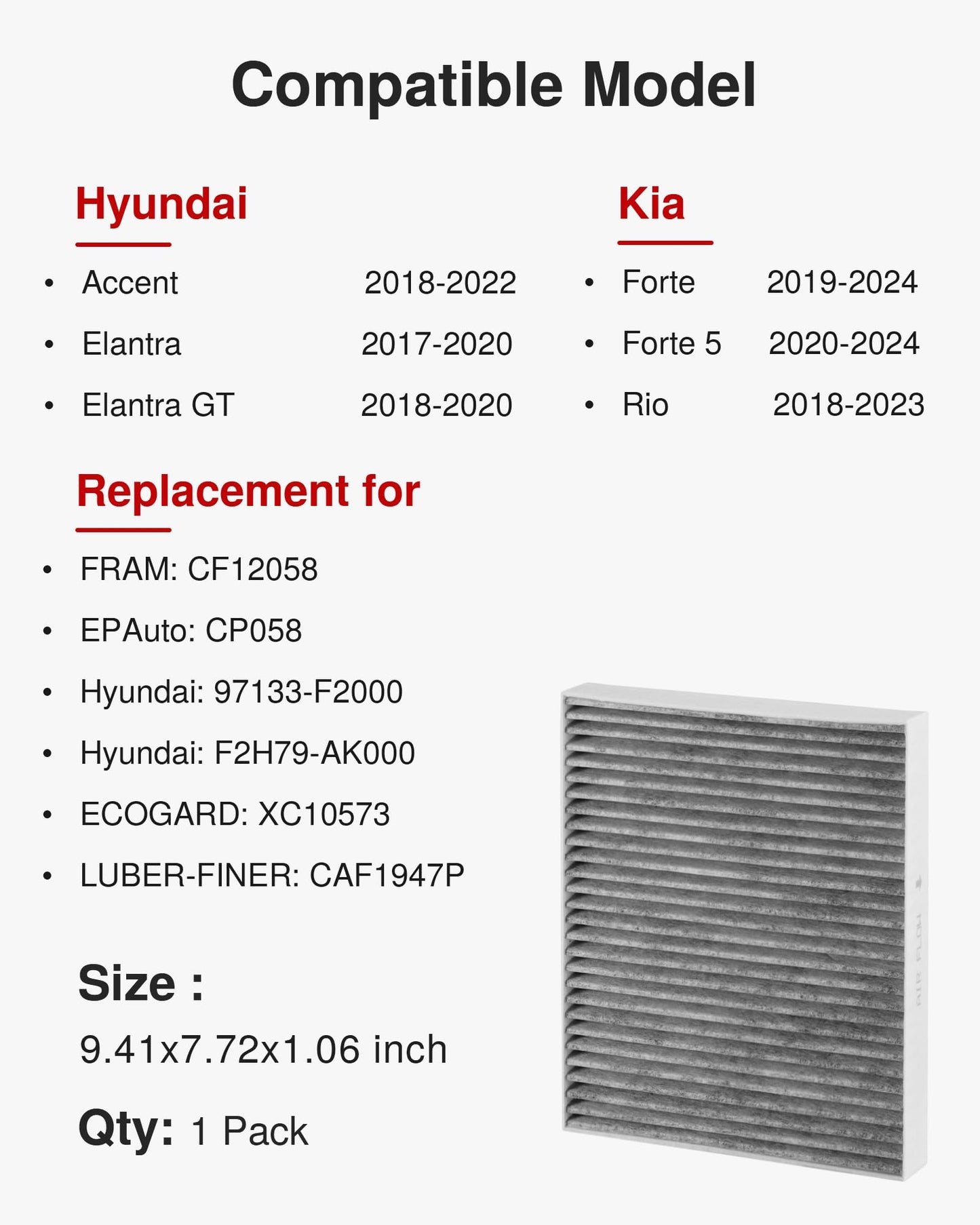 Puroma Cabin Air Filter Activated Carbon for CF11920 CP920 6043C Ford C-Max