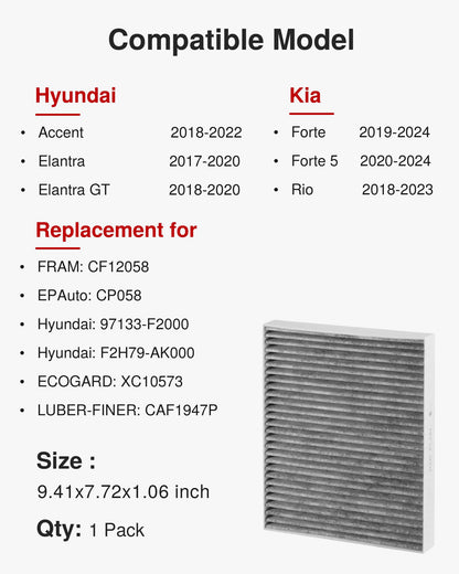 Puroma Cabin Air Filter Activated Carbon for CF11920 CP920 6043C Ford C-Max