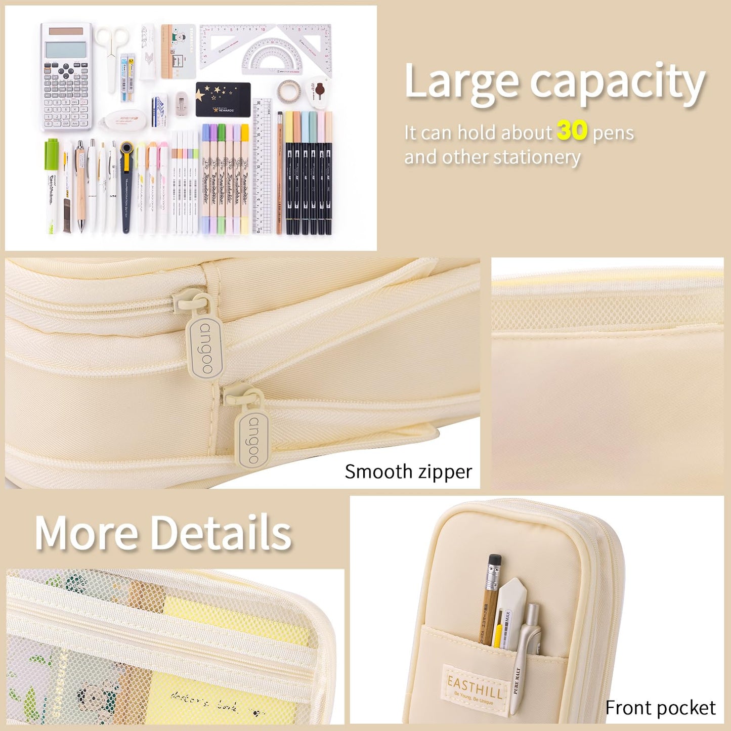 EASTHILL Big Capacity Pencil Case Large Pencil Pouch Stationery Pen Bag for Teen Girls-Green