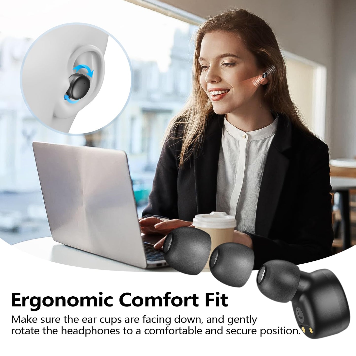 kurdene Wireless Earbuds Bluetooth 5.3 in Ear Buds Light Weight Headphones,Deep Bass Sound,Built in Mics Headset,Clear Calls Earphones for Sports Workout Glossy Black