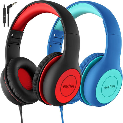 EarFun K1 Kids Headphones Wired with Mic, Volume Limit Headphones for Kids