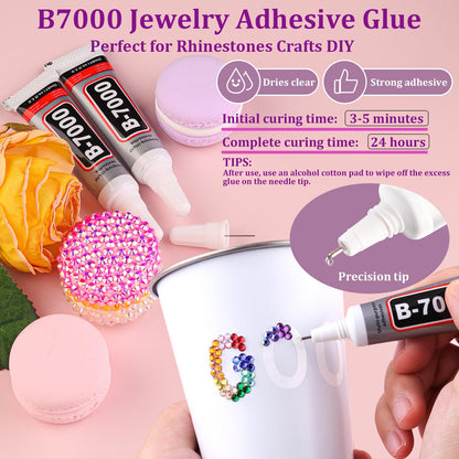 Rainbow Flatback Rhinestones for Crafting and 3PCS B7000 Glue (Set 1), 2 Boxes of 4500 PCS Resin Rhinestones Gems Charms for Bedazzling DIY Crafts Tumblers Shoes Fabric Clothing Nail Art