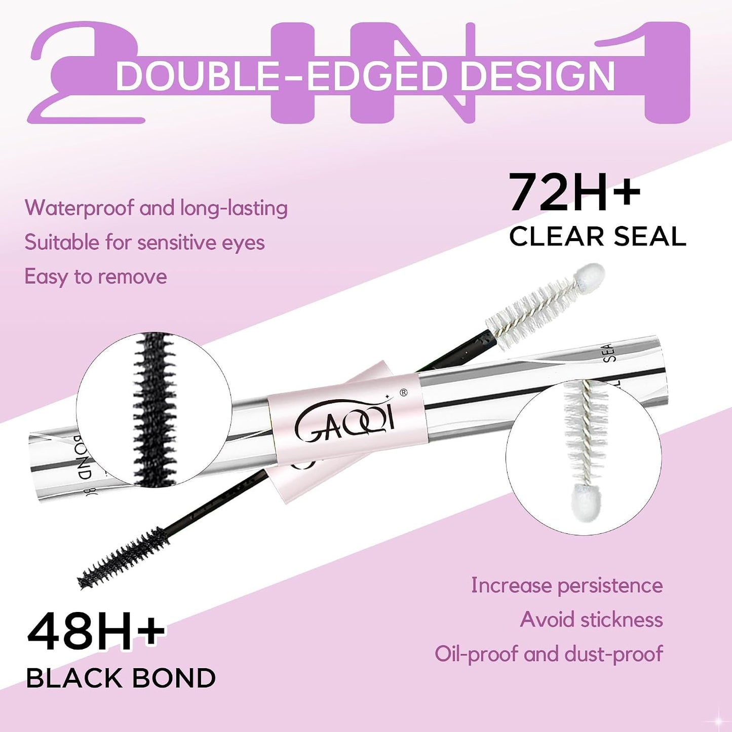 GAQQI Lash Cluster Glue, Waterproof Bond and Seal Lash Glue, Black - 2PCS