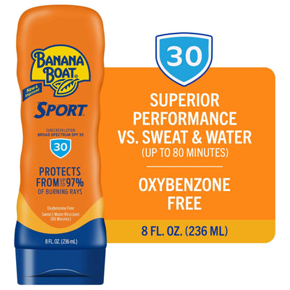 Banana Boat Sport Ultra Sunscreen Lotion SPF 30, Travel Size 3oz Twin Pack, Sweat & Water Resistant Sunblock for Active Lifestyle(Pack of 2)