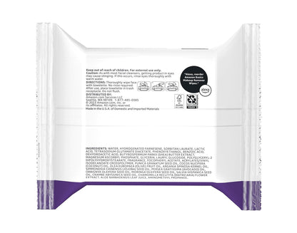 Amazon Basics Makeup Remover Wipes, Fragrance-Free, Alcohol-Free, Gentle Cleansing, Plant-Based, Dermatologist Tested, Removes Waterproof Mascara, Resealable, 25 Count, 1-Pack