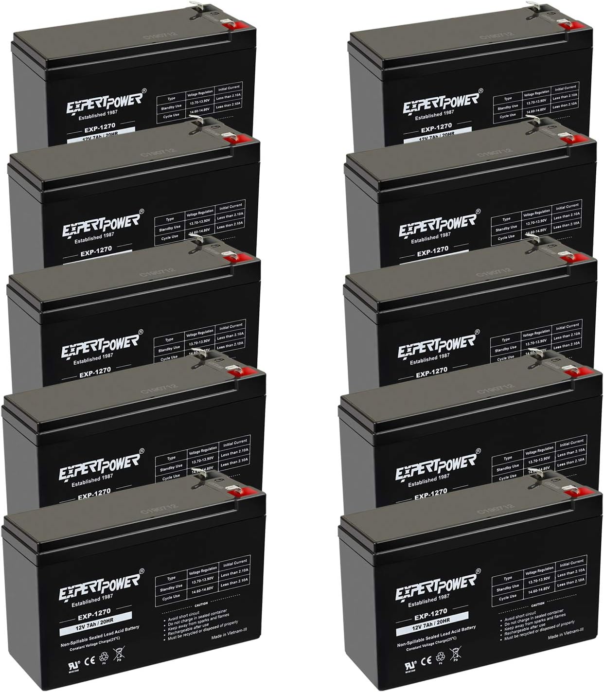 ExpertPower EXP1270, 12V 7Ah Battery SLA Rechargeable with F1 Terminals