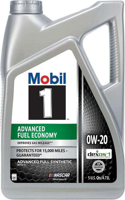 Mobil 1 Advanced Fuel Economy Full Synthetic Motor Oil 0W-20, 5 Quart