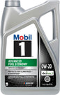 Mobil 1 Advanced Fuel Economy Full Synthetic Motor Oil 0W-20, 5 Quart