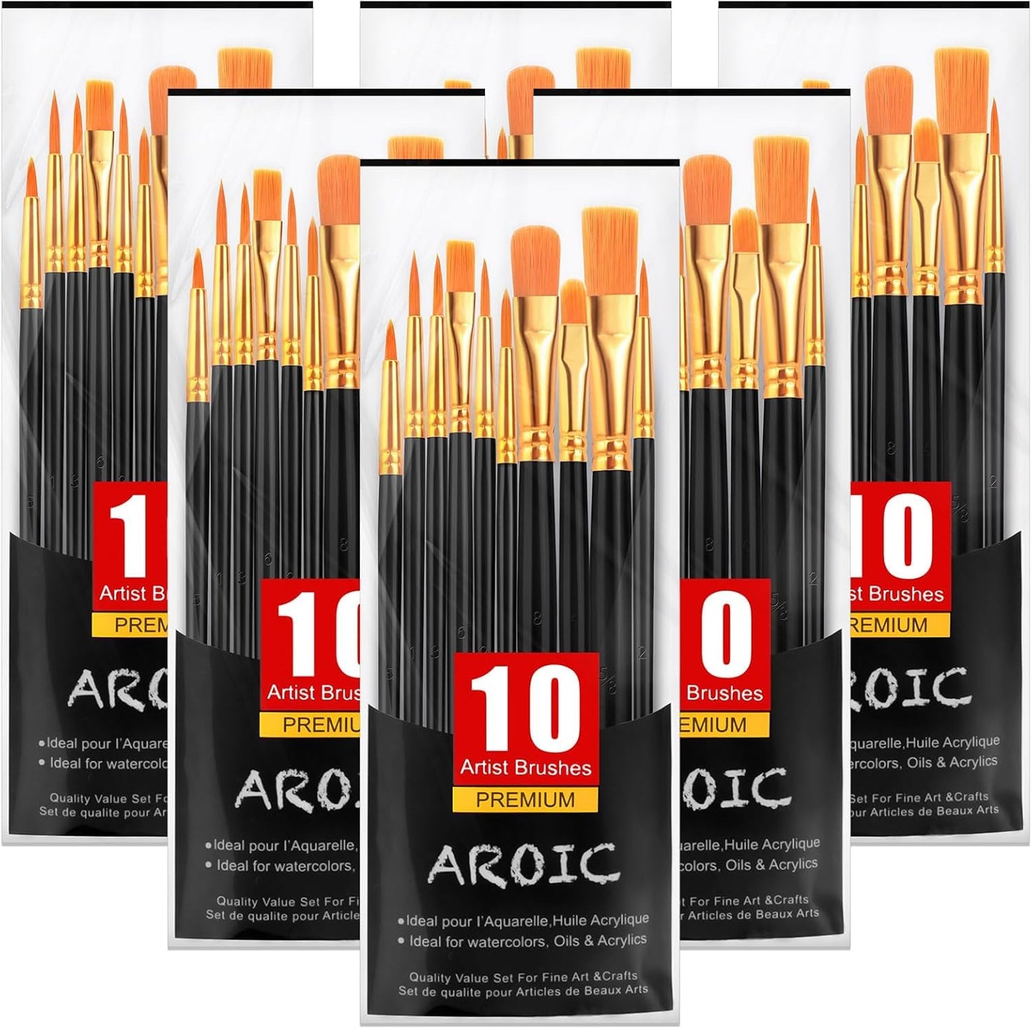 AROIC 10 Pcs Paint Brushes, Acrylic Oil Watercolor Painting Brush Set