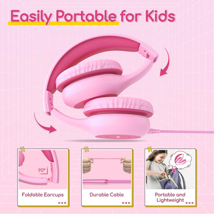 EarFun K1 Kids Headphones Wired with Mic, Volume Limit Headphones for Kids