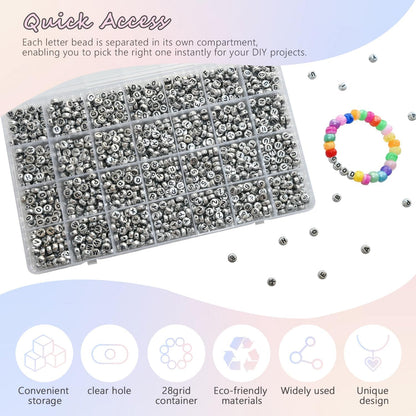 Looconi 810pcs Gold Letter Beads Square 6x6mm White Cube Acrylic Alphabet A-Z with Heart Pattern and Crystal Line for Jewelry Making