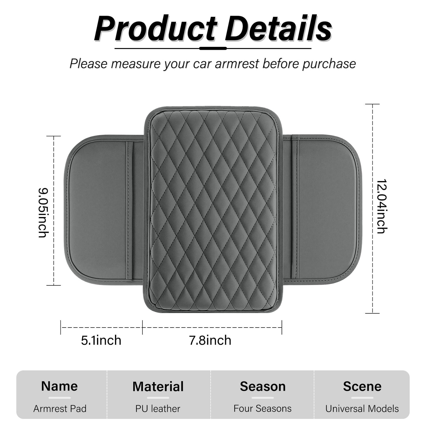 Amiss Car Center Console Cover, Upgraded Leather Car Armrest Cushion with 2 Storage Pockets, Universal Waterproof Cushion Pad, Non-Slip Car Interior Accessories, Fits Most Sedans SUVs Trucks (Black)