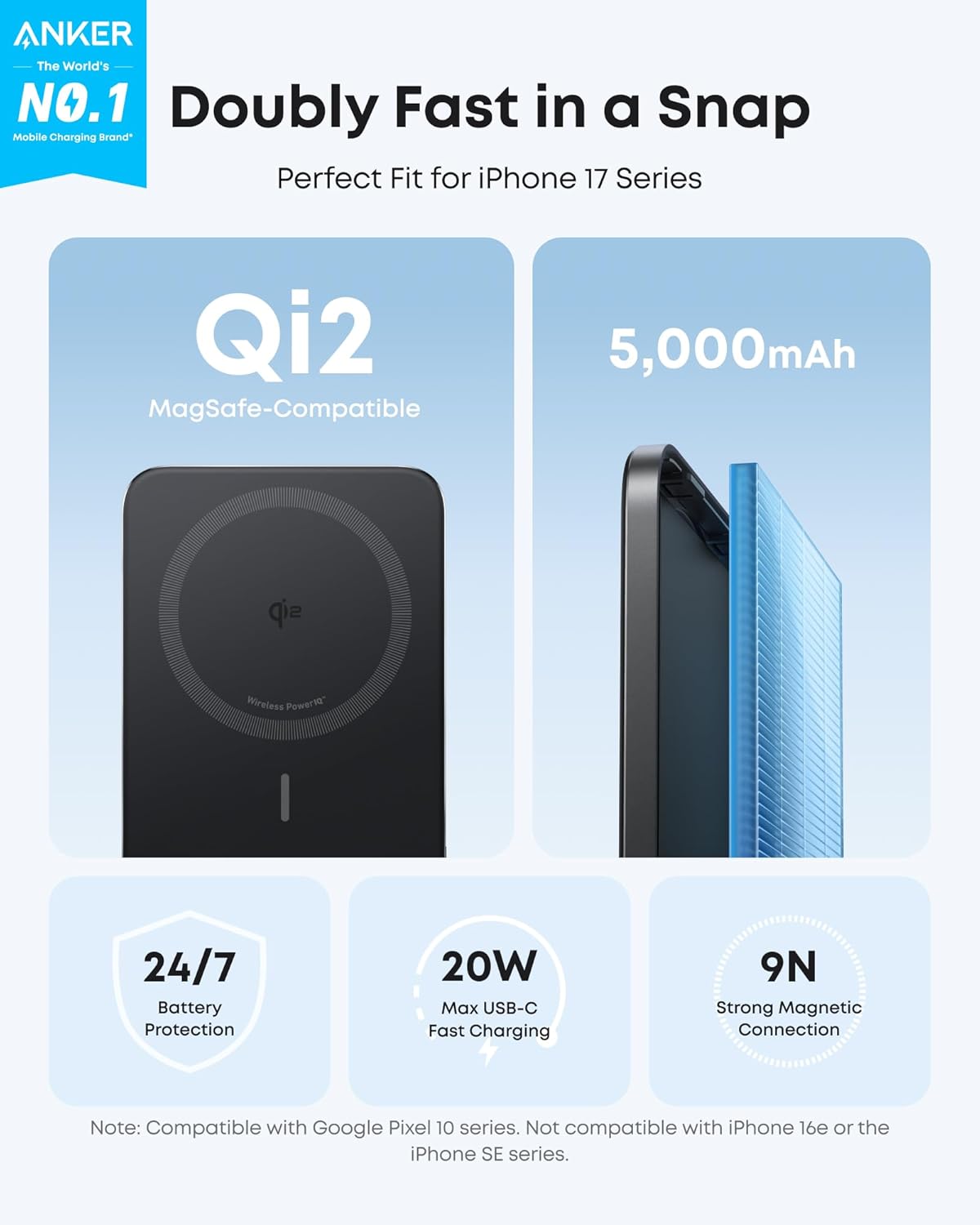 Anker Nano Magnetic Power Bank, 5,000mAh Qi2-Certified 15W Portable Charger