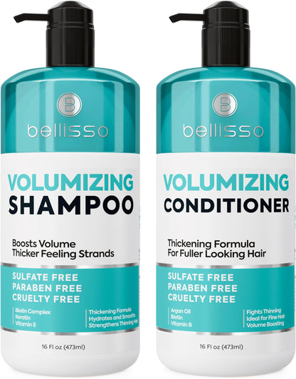 Caffeine Shampoo and Conditioner Set - Volumizing Products for Women and Men - Thickening, Volume Boosting Formula for Thinning and Fine Hair - Sulfate Free, No Parabens - Hydrating, Salon Grade