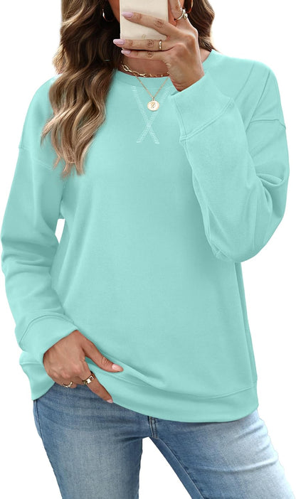 RUMIA Women's Crew Neck Sweatshirt Long Sleeve Tops for Women Fall Clothes