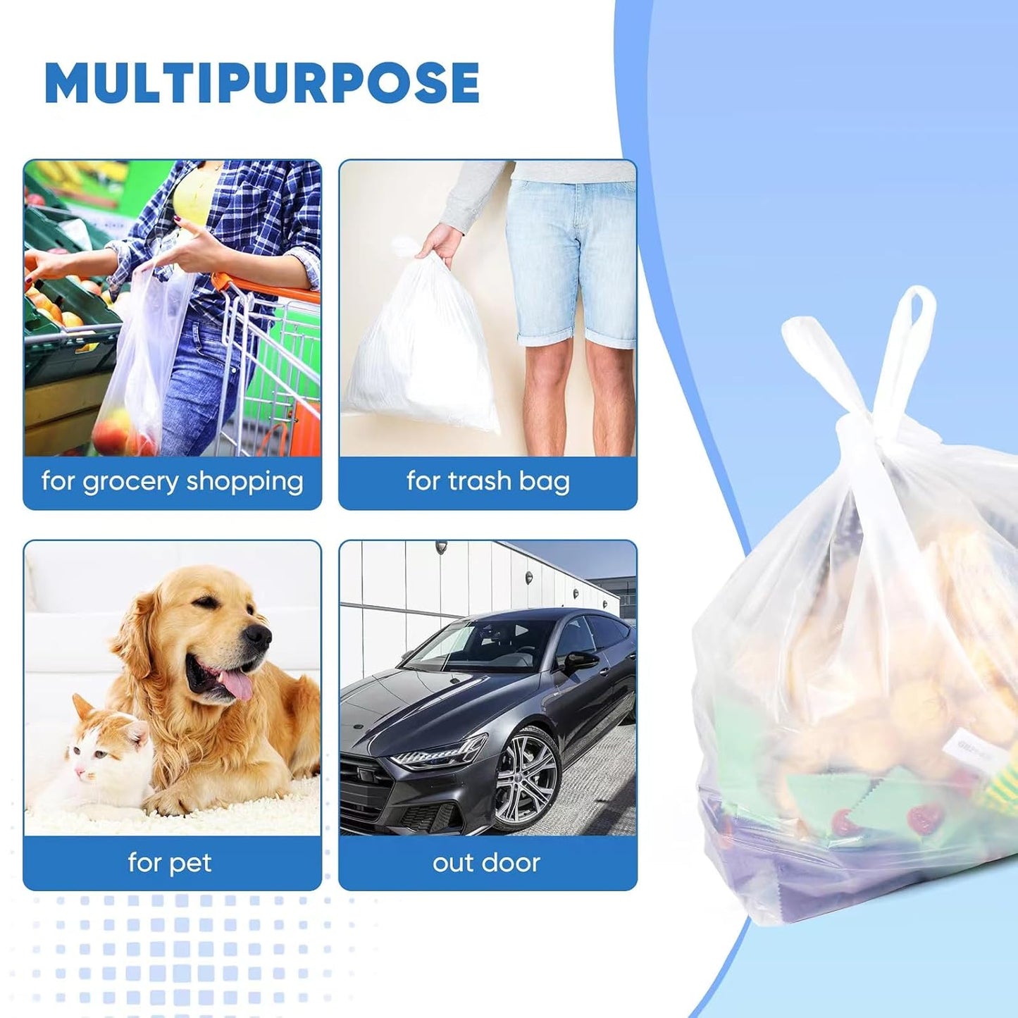 LimonLaviu Plastic Bags - 100 Pack (11.5'x 6.5" x 21') with Handles for Small Business, Restaurants, Grocery & Trash