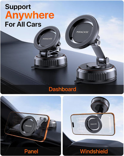 Miracase for MagSafe Car Mount[3800gf Strong Magnet & 90+LBS Suction Base]Magnetic Phone Holders for Your Car, 360° Adjustable Dashboard &Windshield Mount with Adhesive Suction Cup for All Smartphones