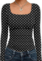 Trendy Queen Womens Square Neck Long Sleeve Shirts Double Lined Fall Tops