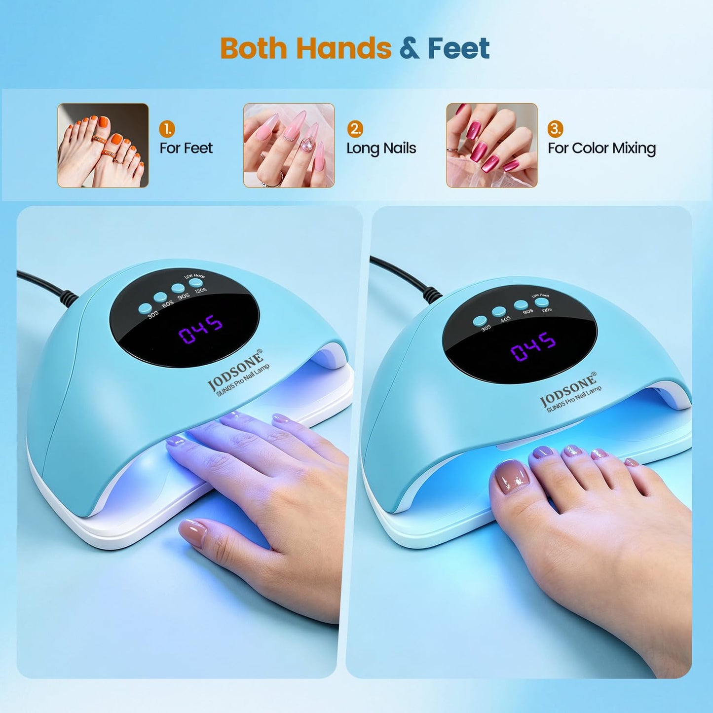 JODSONE U V LED Nail Lamp with Base Coat Top Coat Set, Nail Dryer for Gel Polish for Nails with Automatic Sensor & 4 Timers