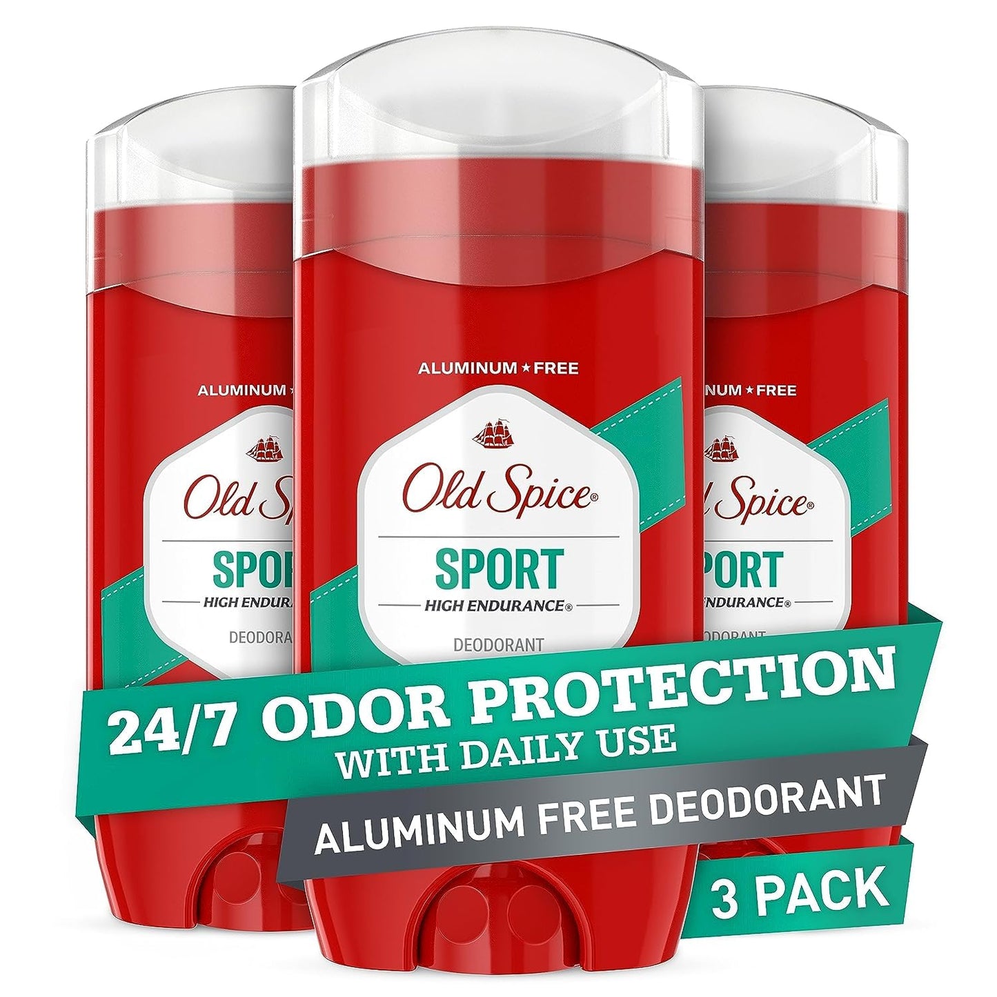 Old Spice Aluminum Free Deodorant For Men, High Endurance, 24/7 Sweat Defense & Odor Protection to Eliminate Odors, 24/7 Freshness & Lasting Scent, Sport Scent, 3.0 oz (Pack of 3)