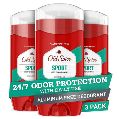 Old Spice Aluminum Free Deodorant For Men, High Endurance, 24/7 Sweat Defense & Odor Protection to Eliminate Odors, 24/7 Freshness & Lasting Scent, Sport Scent, 3.0 oz (Pack of 3)