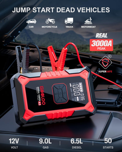 GOOLOO A3 12V 3000A Portable Jump Starter with Air Compressor