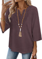 WIHOLL 3/4 Length Sleeve Womens Tops Boho V Neck Lace Shirt Trendy Blouses Dressy Casual Vacation Clothes S-3XL