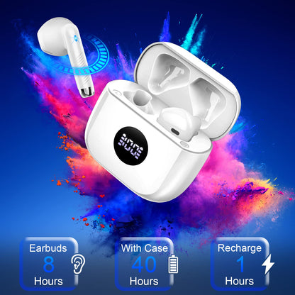 Wireless Earbuds, Bluetooth 5.4 Ear Buds, LED Power Display, 6D Bass Stereo