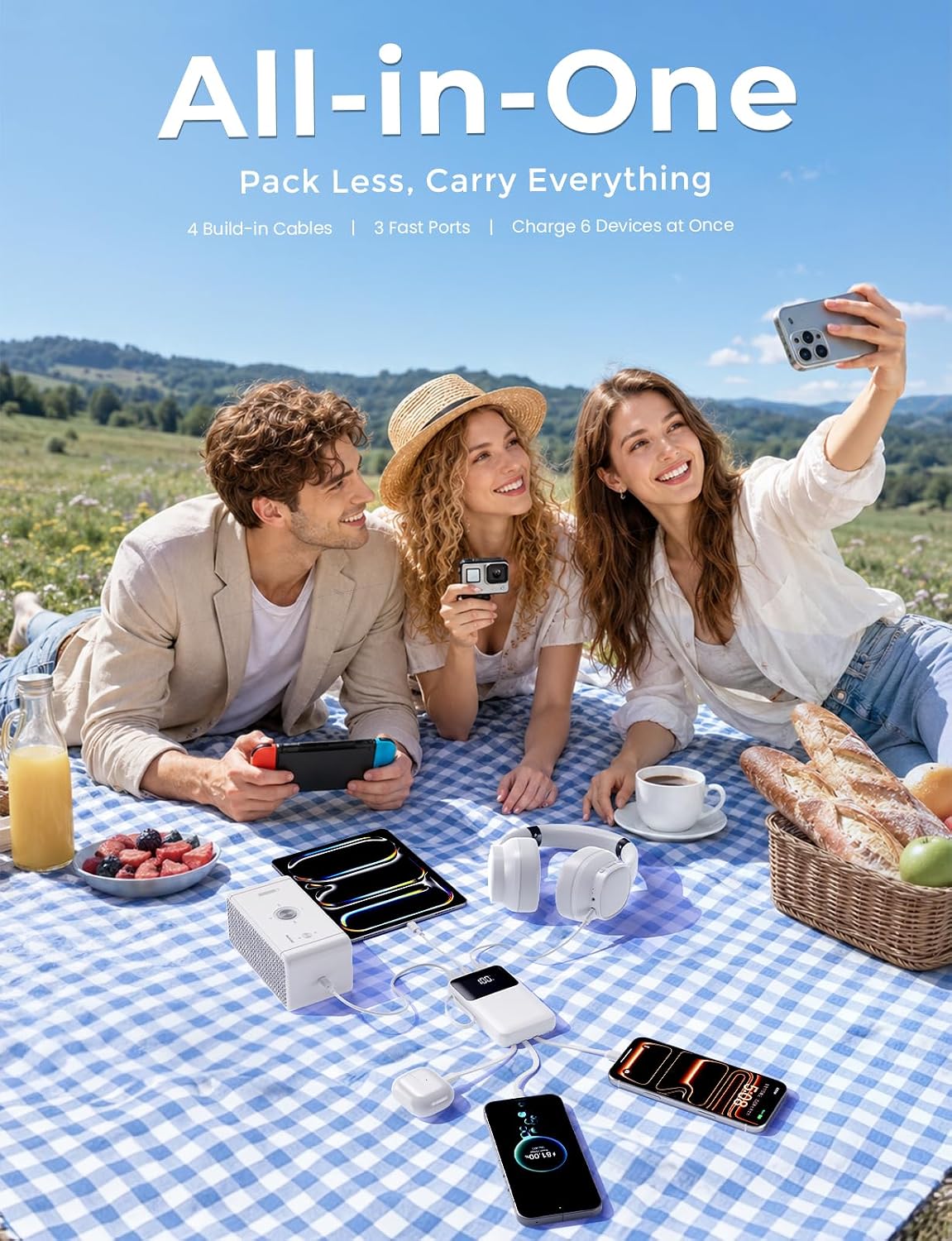 HELLEE 15000mAh Portable Charger Power Bank, 45% Smaller Built-in 4 Cables