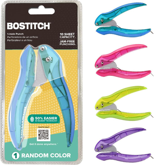 Bostitch Office inLIGHT Reduced Effort One-Hole Punch, One Unit per Package, Assorted Colors, No Color Choice (2401)