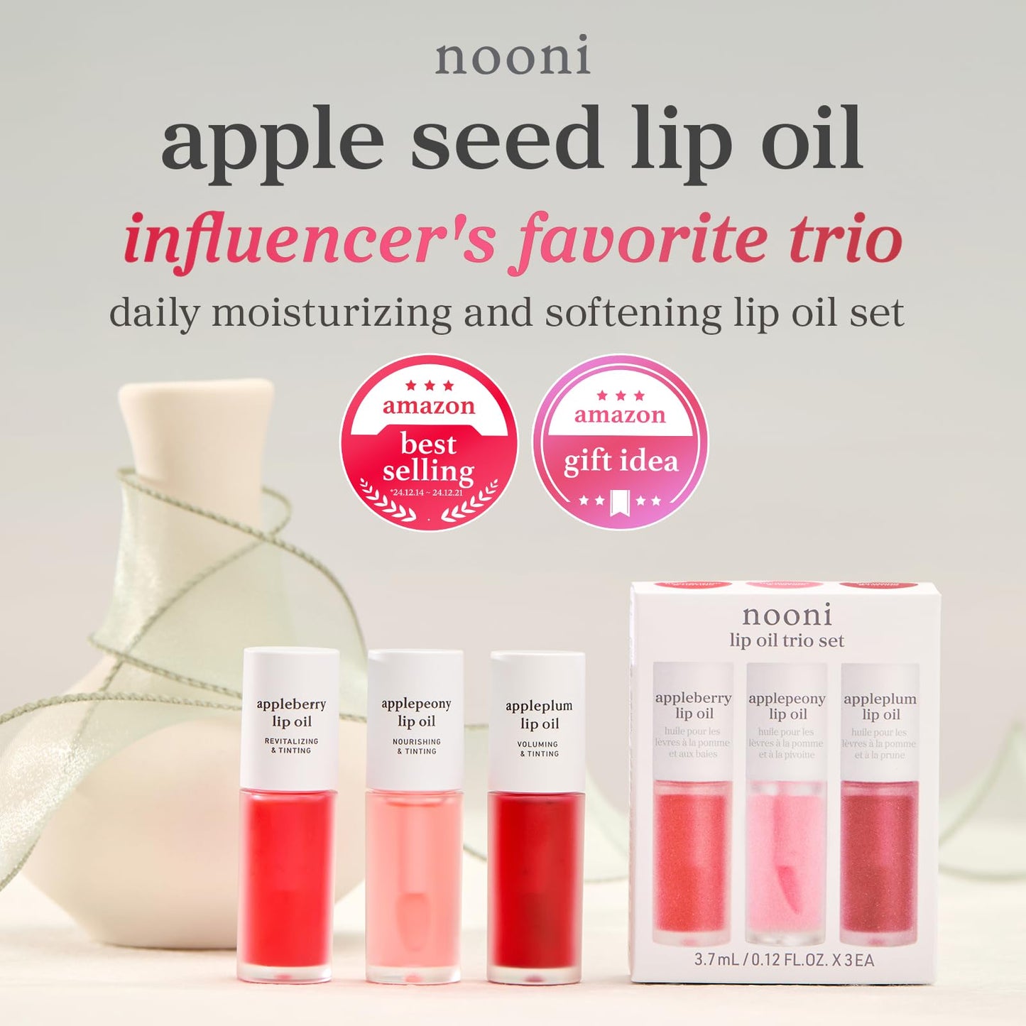 NOONI Korean Lip Oil - Applepeony - pH Color-Changing Plumping Lip Gloss