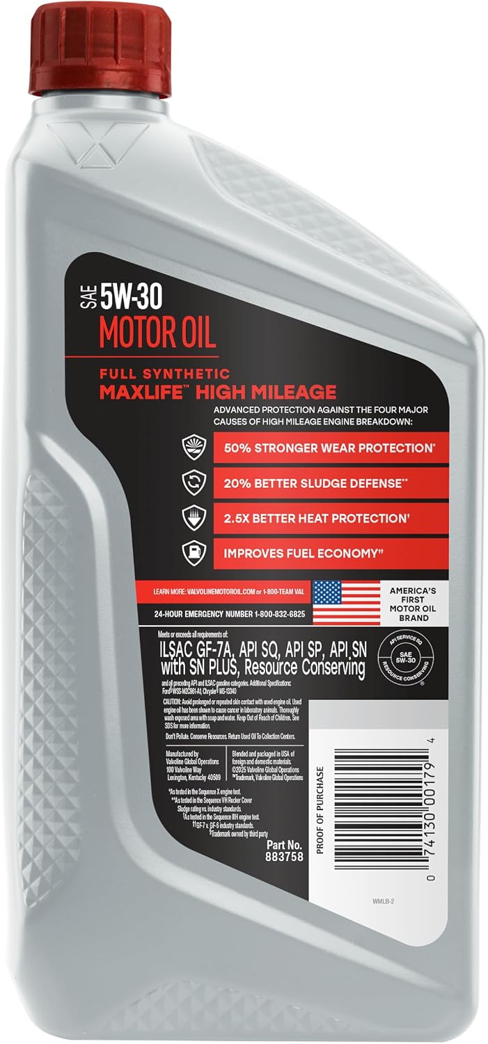 Valvoline MaxLife High Mileage 5W-30 Synthetic Blend Motor Oil 5 Quart