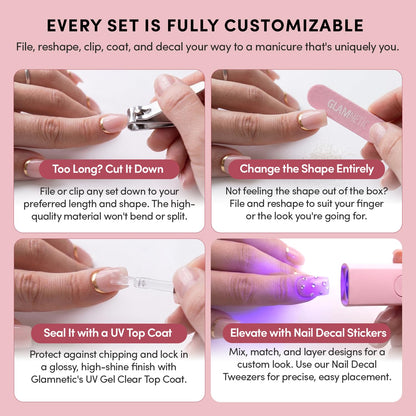 Glamnetic Press On Nails - Short Almond, Glossy Fake Nails 24 Pc Full Kit