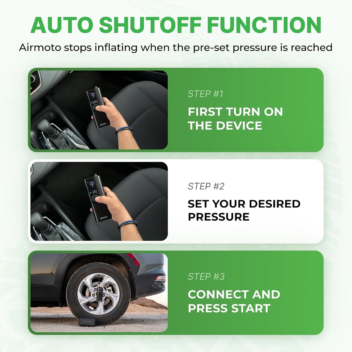 Airmoto Tire Inflator Portable Air Compressor for Cars, Bikes and Bicycles